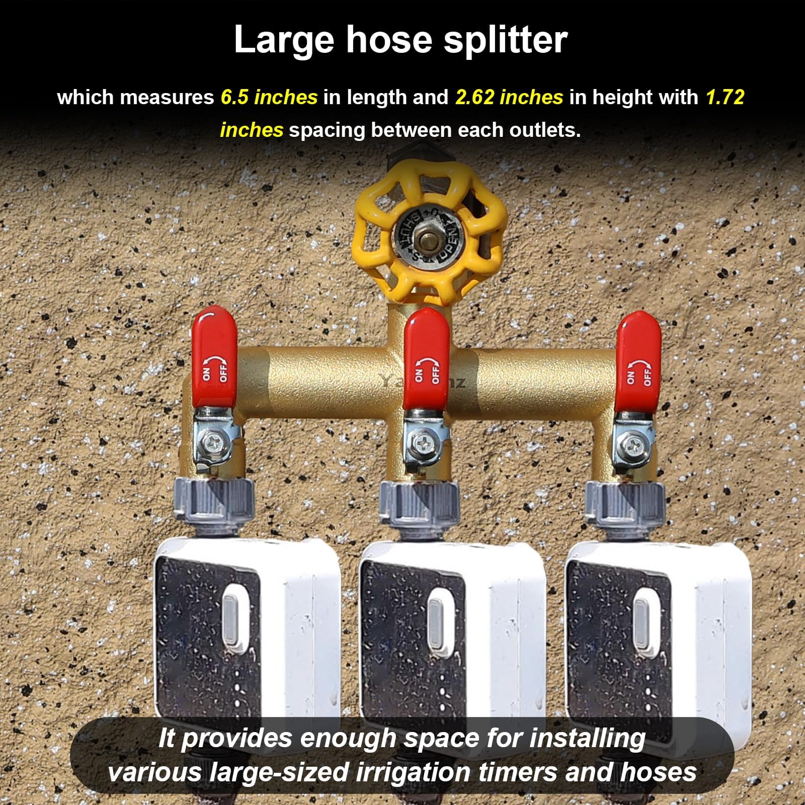 Yayamz top view showing 1.77-inch spout spacing for easy multi-hose attachment