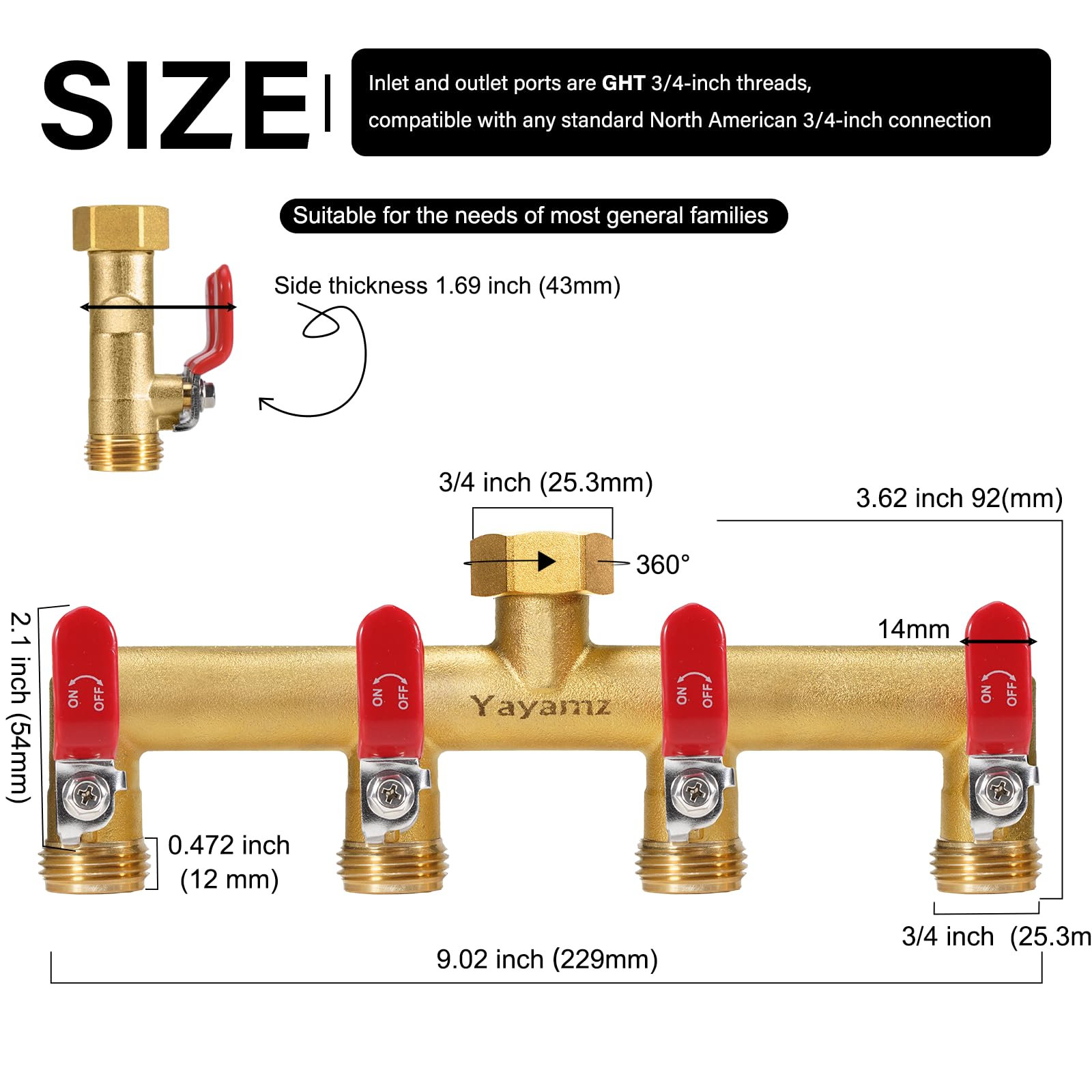 Yayamz metal valve handle close-up with rubber grip for easier comfortable turning
