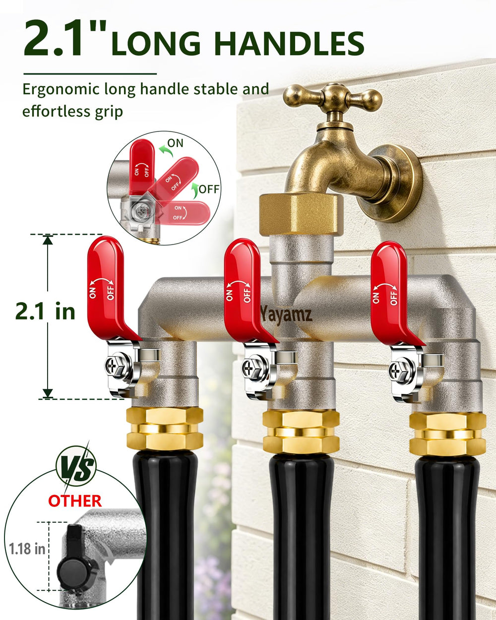 Yayamz metal valve handle detail for strong leverage and smooth on/off control
