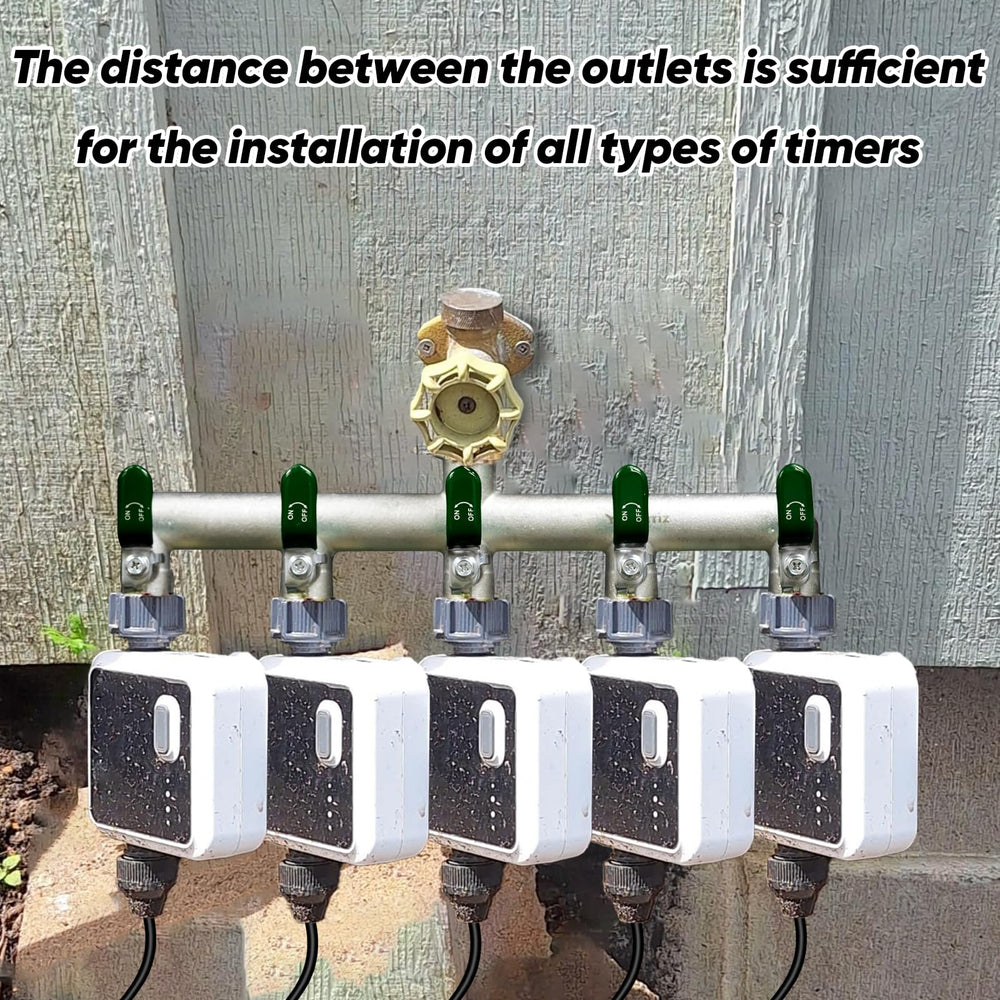 Yayamz with irrigation timer attached showing generous outlet spacing