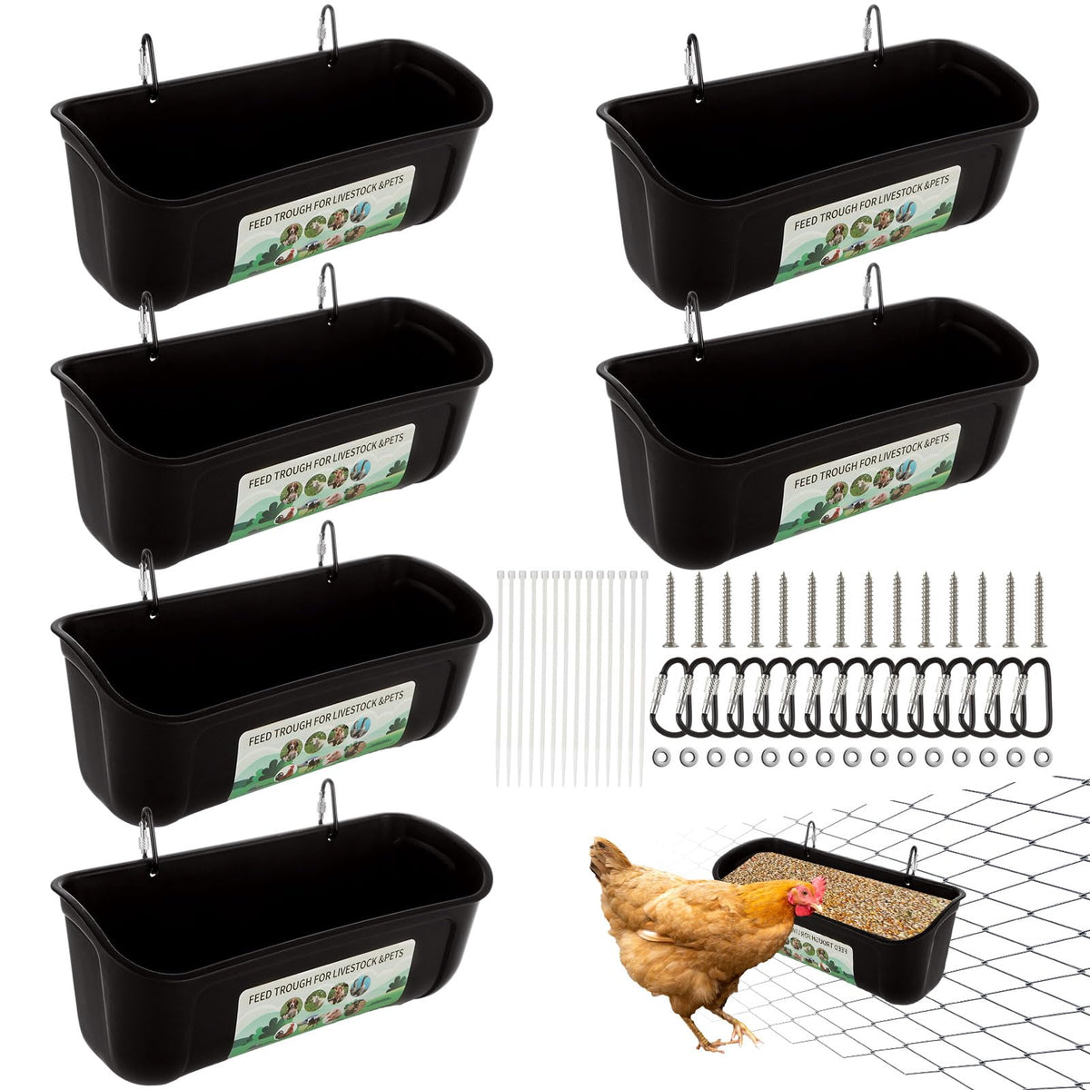 YAYODS front packaging showing six black hanging feeders and benefits of bulk value