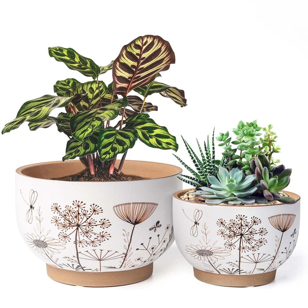 YBX YIBOXUAN front view of both terracotta pots shows boho pattern and size contrast