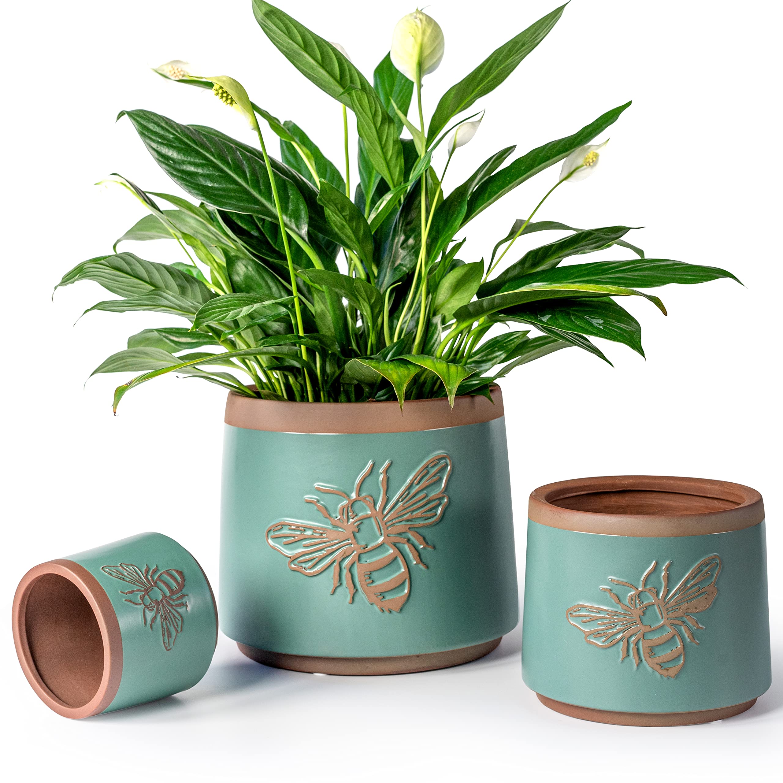 YBX YIBOXUAN front view of three terracotta pots set showing sizes and finish, enhances home décor