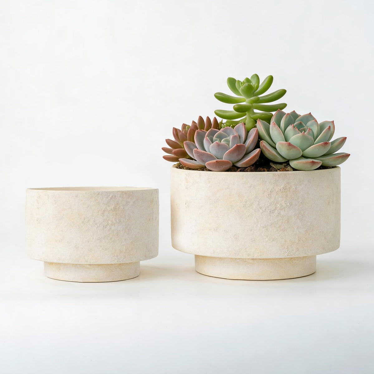 YBX YIBOXUAN front view of both ceramic succulent pots showing rustic charm