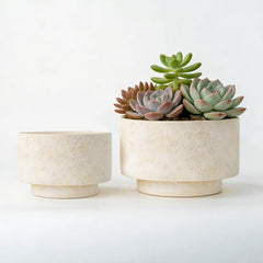 YBX YIBOXUAN front view of both ceramic succulent pots showing rustic charm