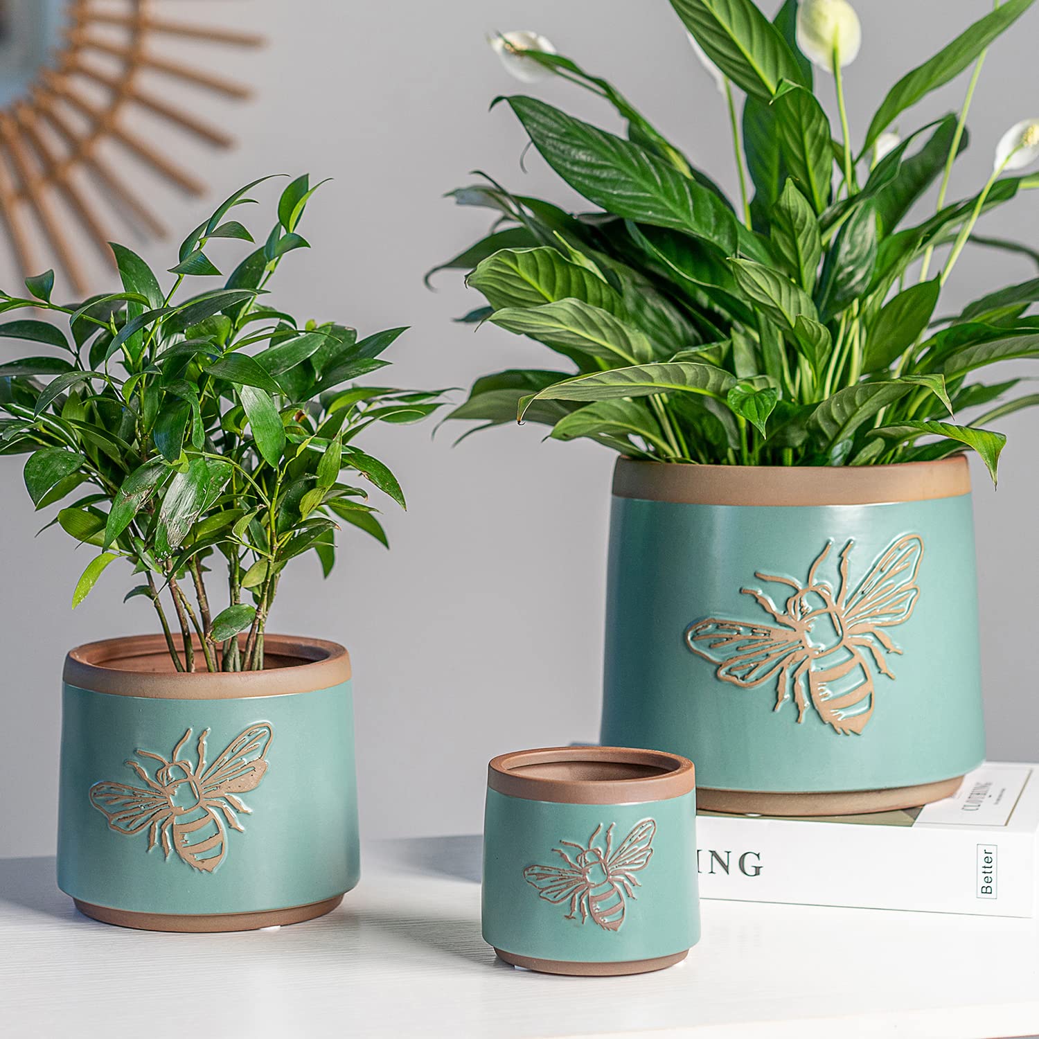 YBX YIBOXUAN pots arranged on patio with mixed plants, adds rustic charm to outdoor spaces