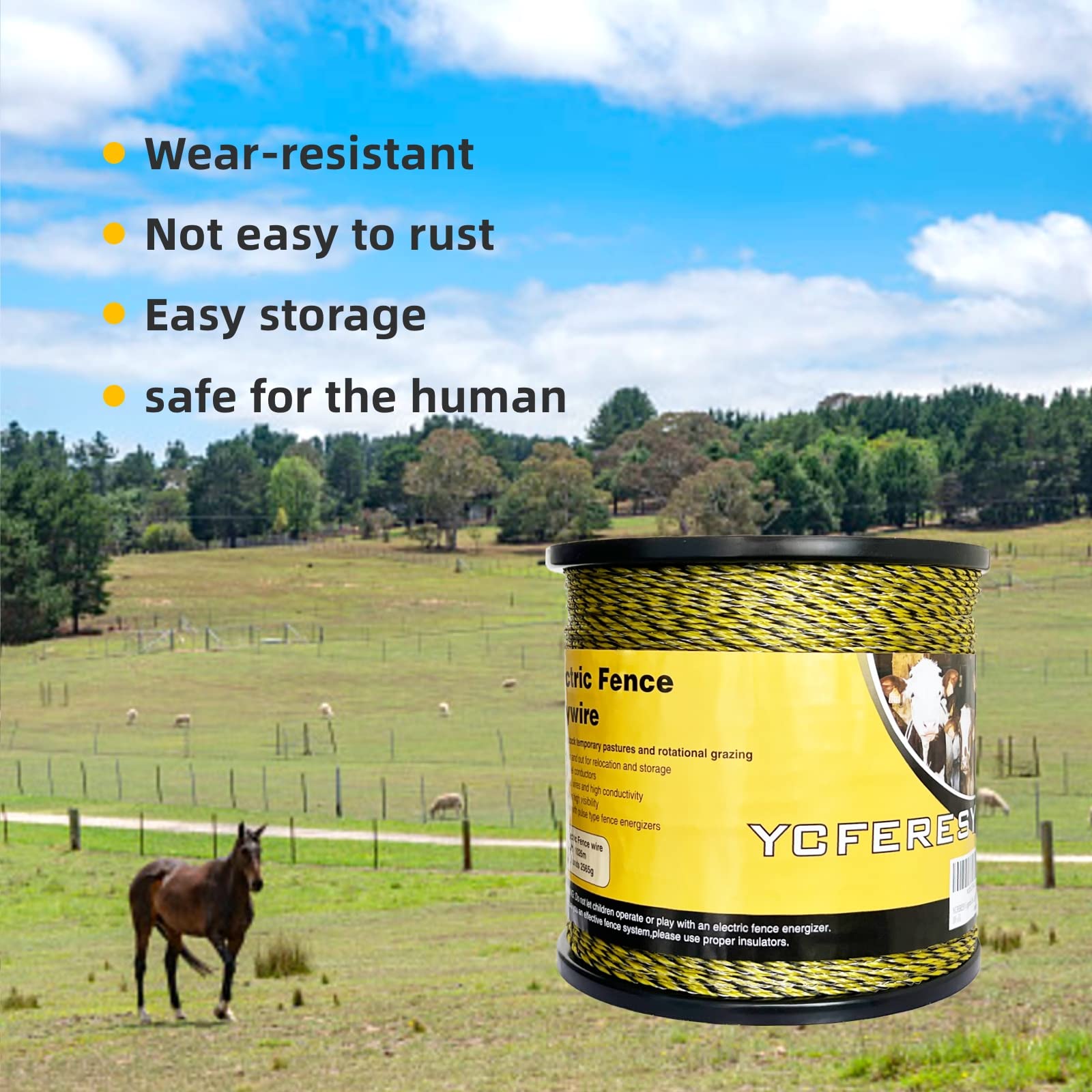 YCFERESY spool beside a ruler illustrating 3366 ft capacity and cost savings