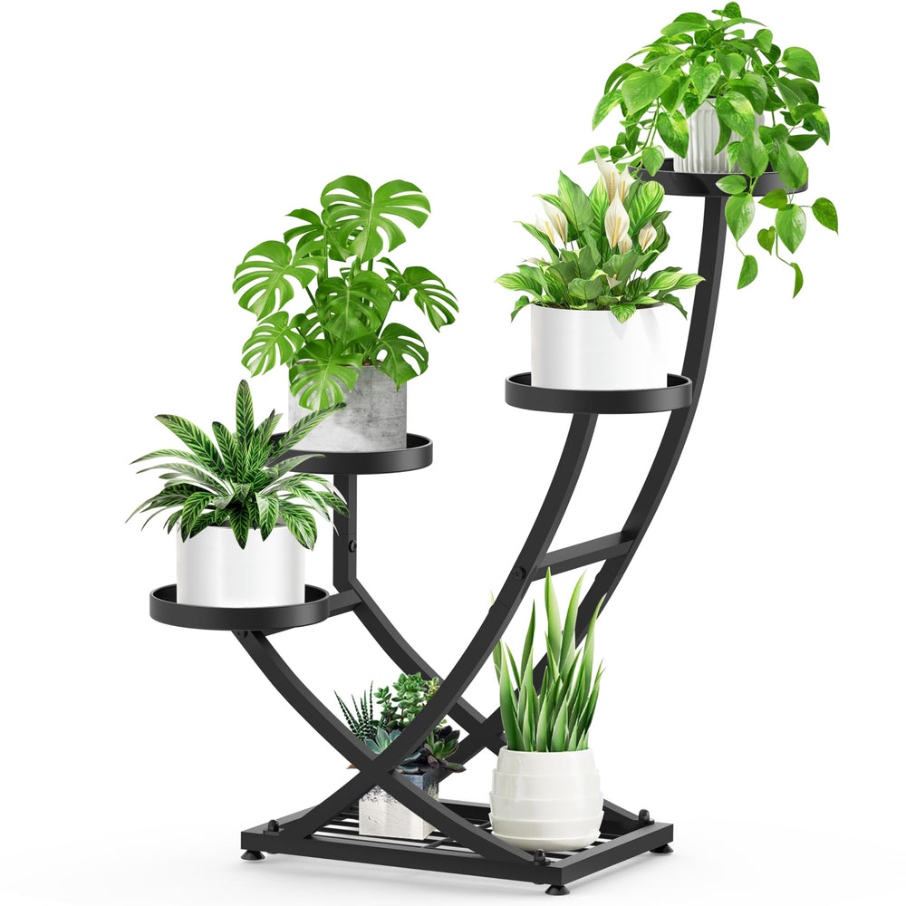 YOCOMEY front view of five-tier corner stand showing space-saving benefit