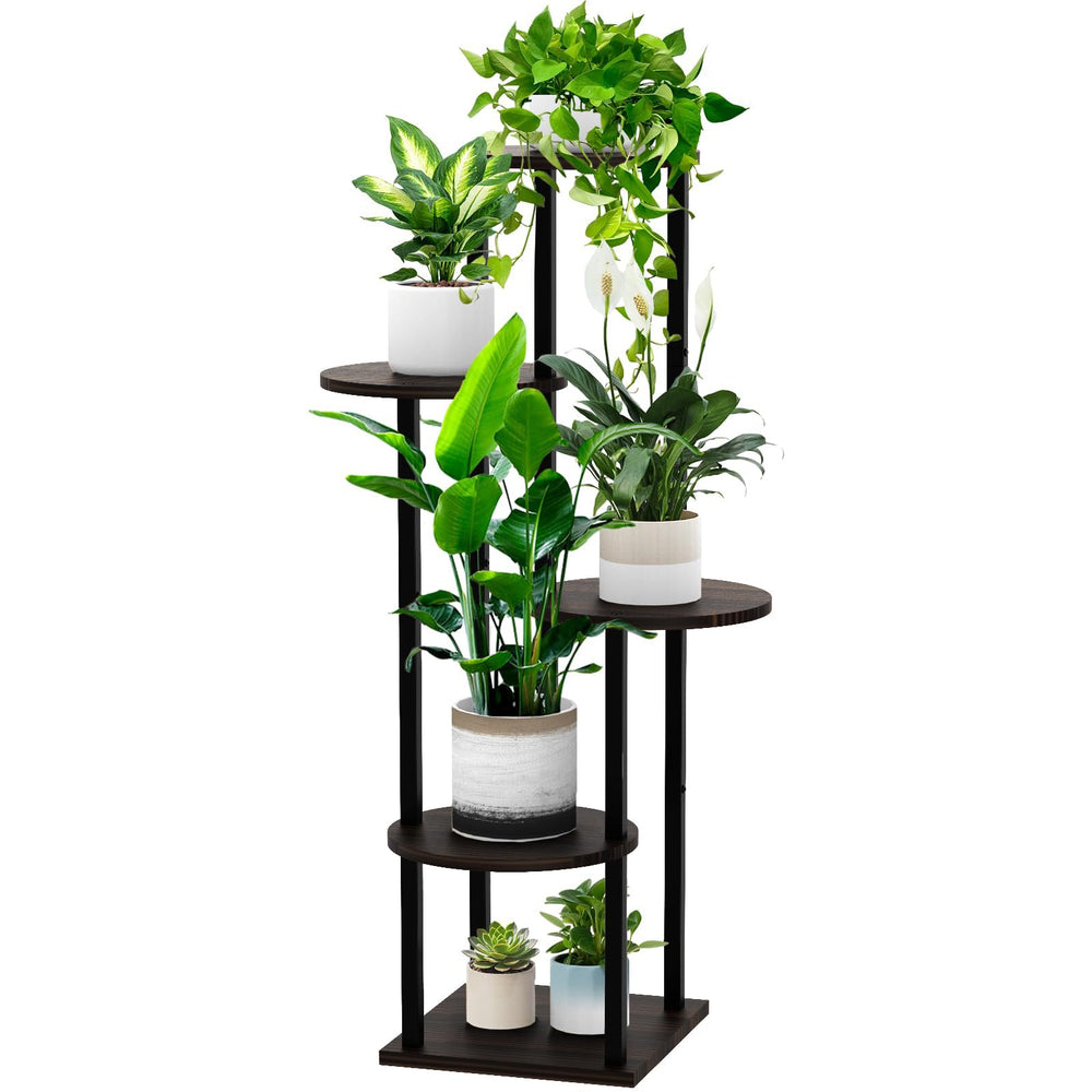 YOCOMEY front view of 5-tier plant stand showing space-saving benefit