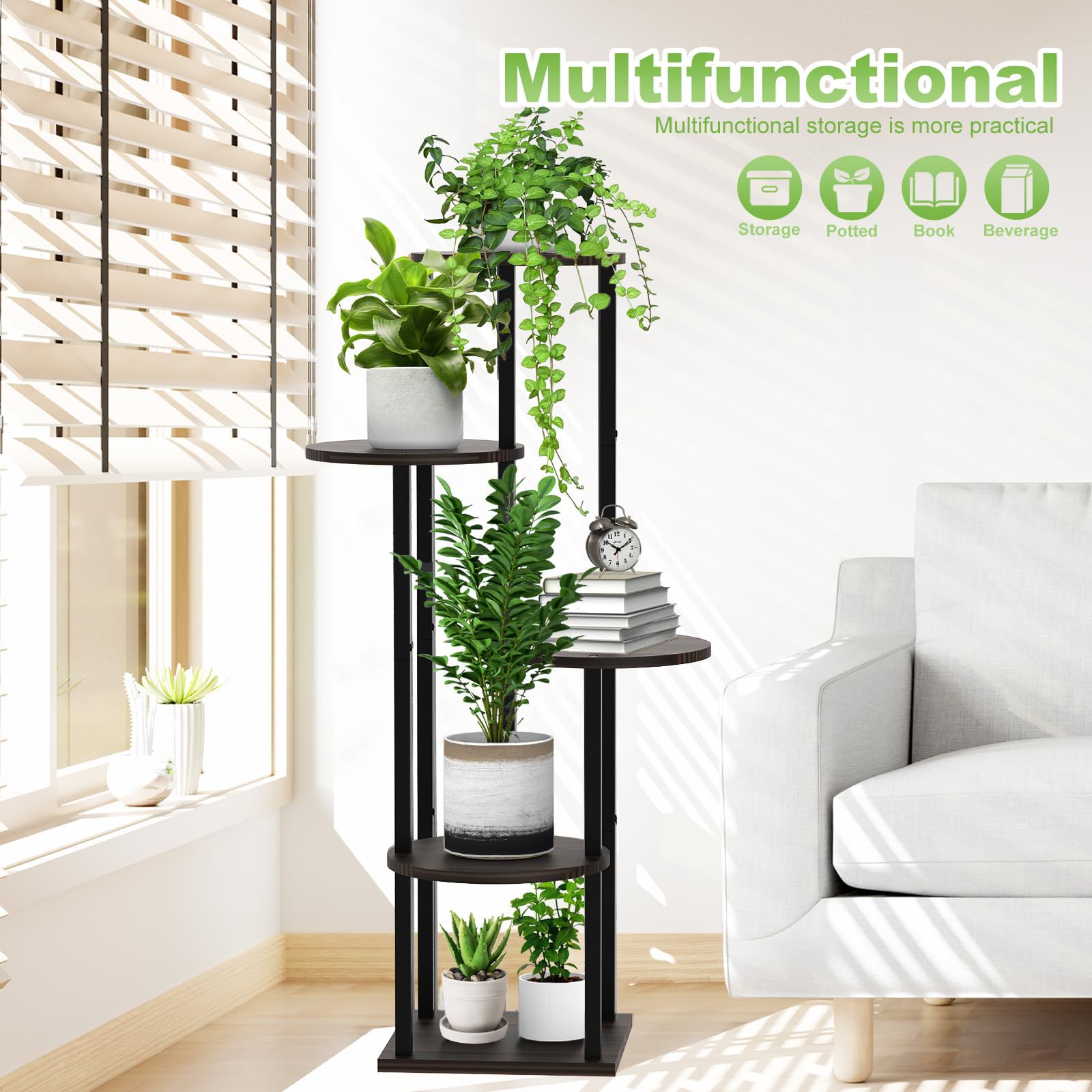 YOCOMEY plant stand beside sofa showing compact size benefit