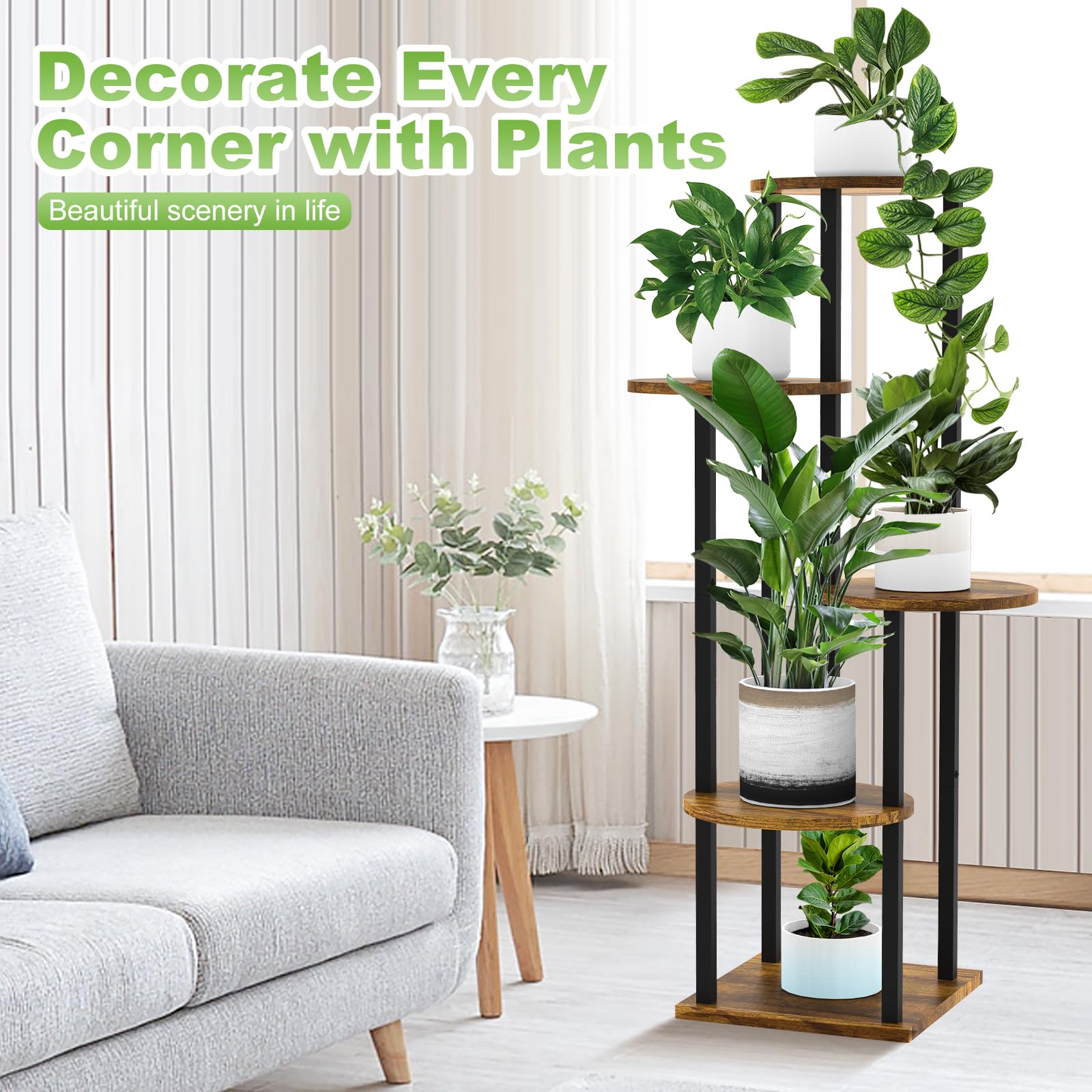 YOCOMEY plant stand placed in a living room corner saving floor space