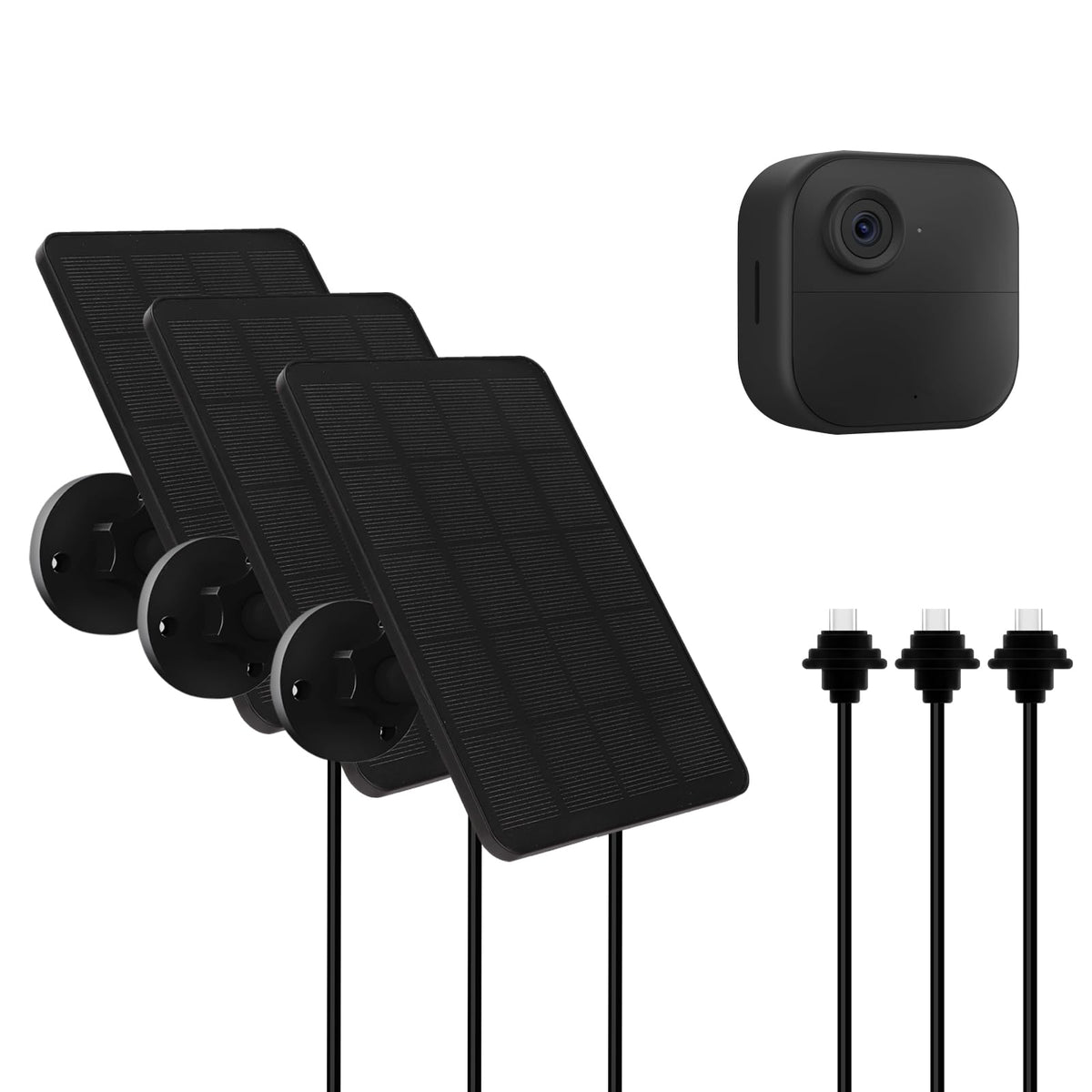 YCTechCam front view of three solar panels showing compact pack and branding benefit charging reliability