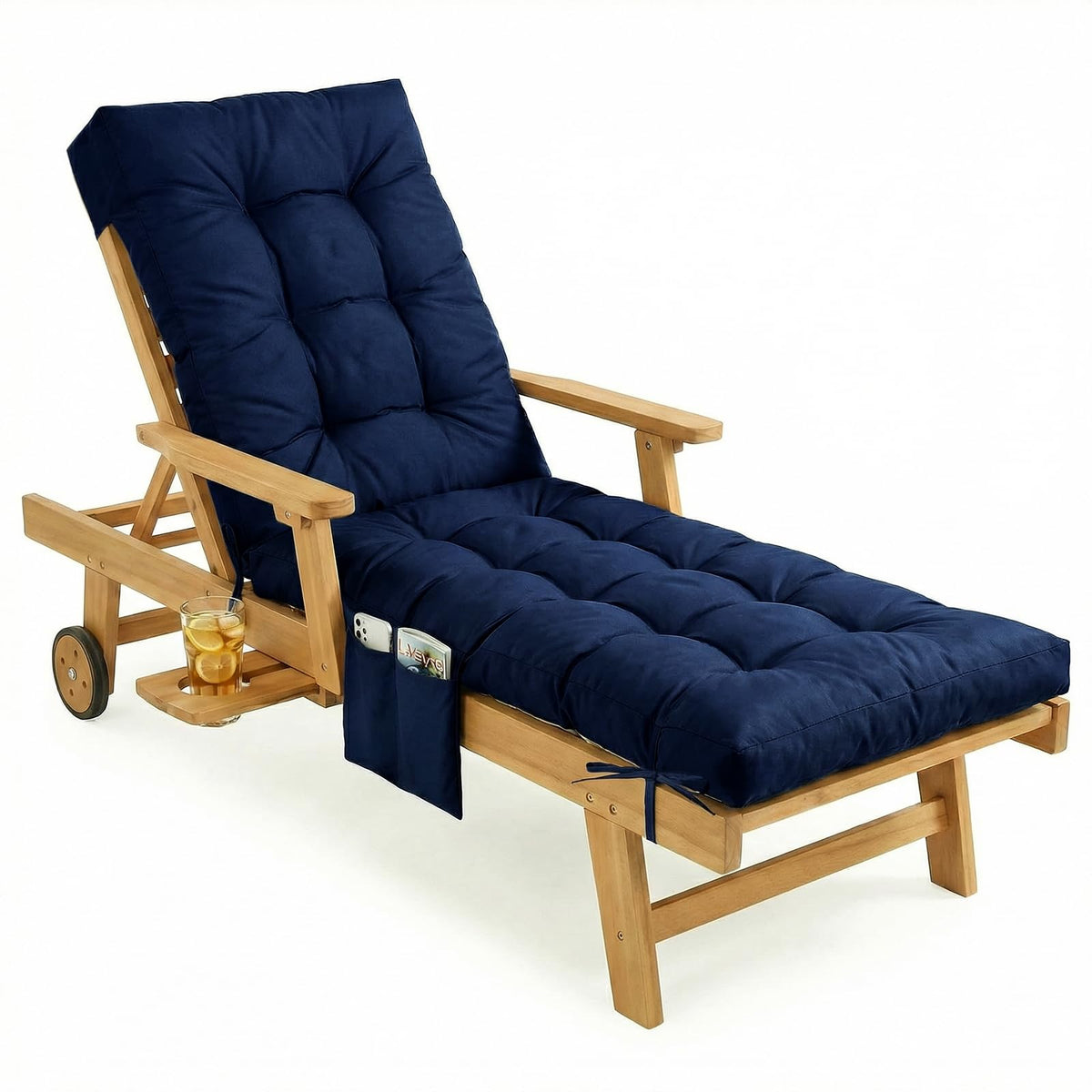 Yddsky navy cushion front view showing full-length fit and clean finish