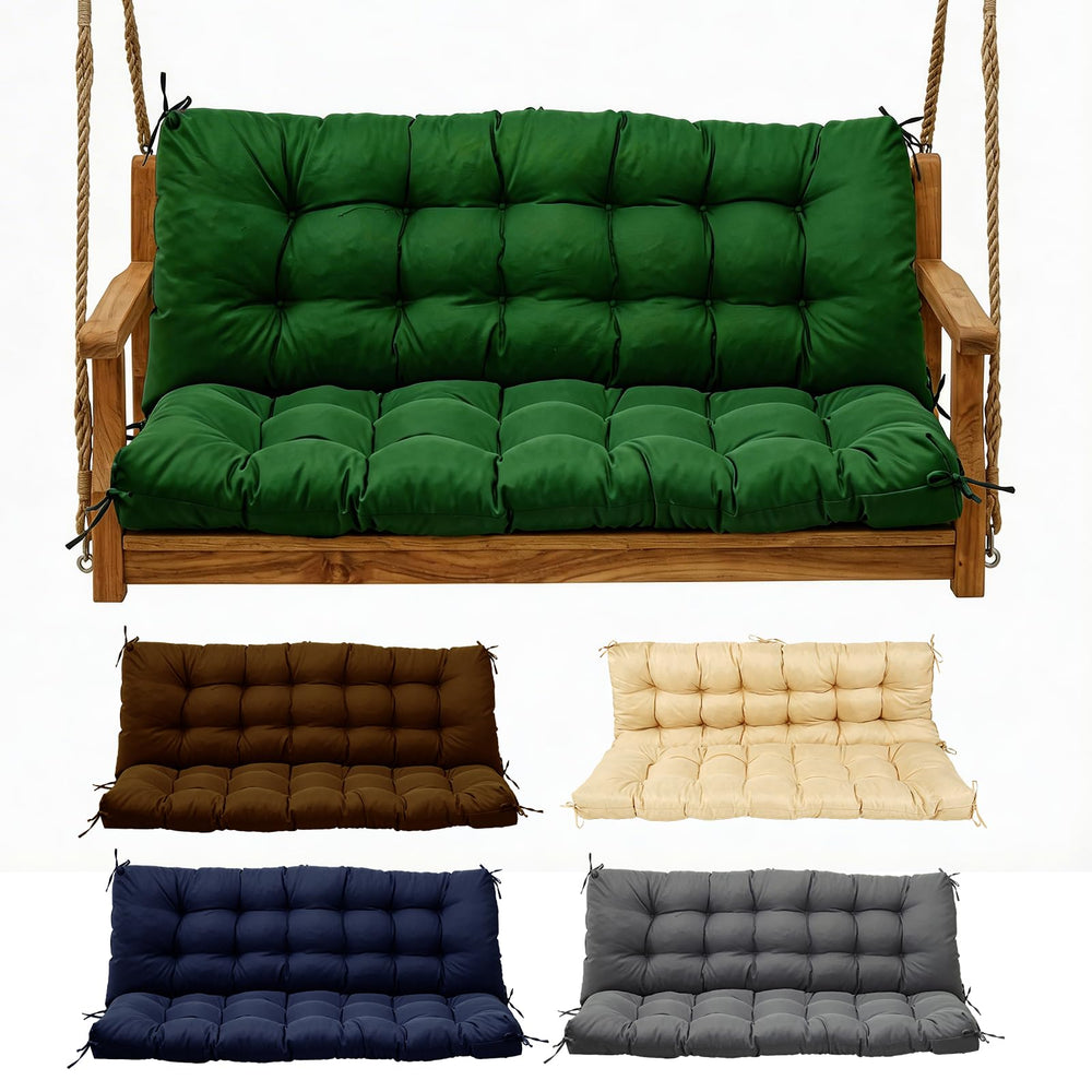 Yddsky front view of dark green porch swing cushion showing clean finish and seat comfort