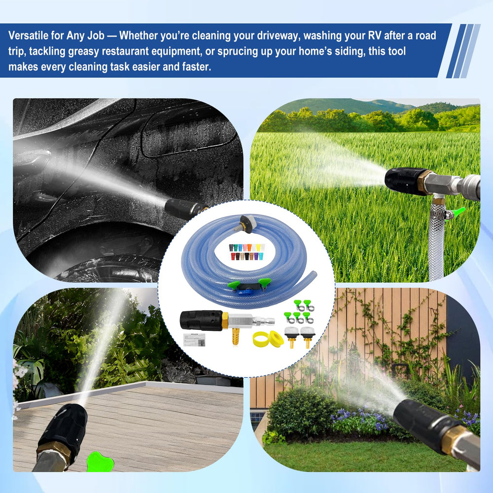 YDHFTYS nozzle spraying a wide fan to rinse siding faster and with less effort
