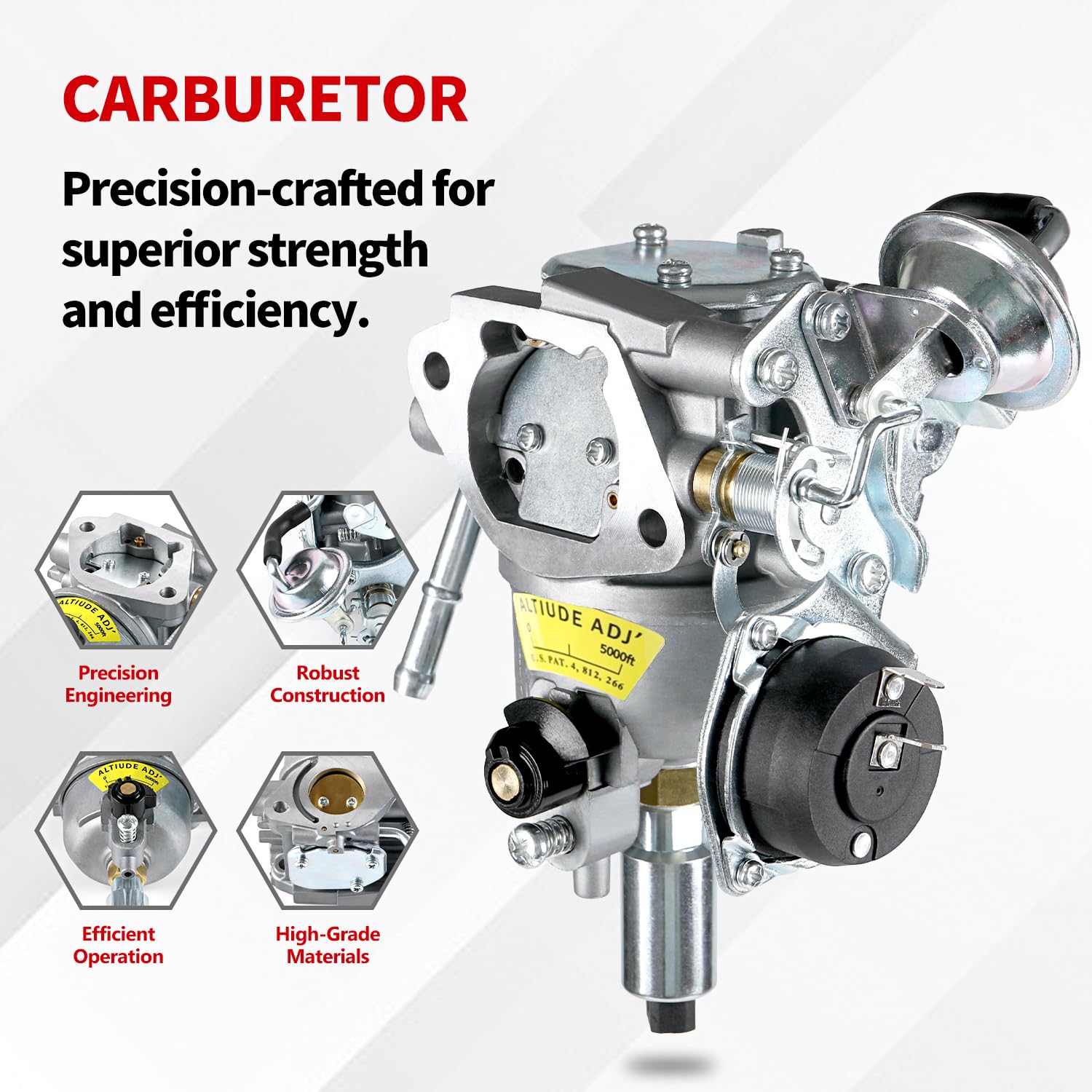 YDO carburetor side detail highlighting durable construction benefit