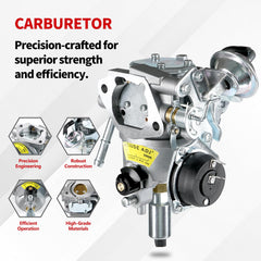 YDO carburetor side detail highlighting durable construction benefit