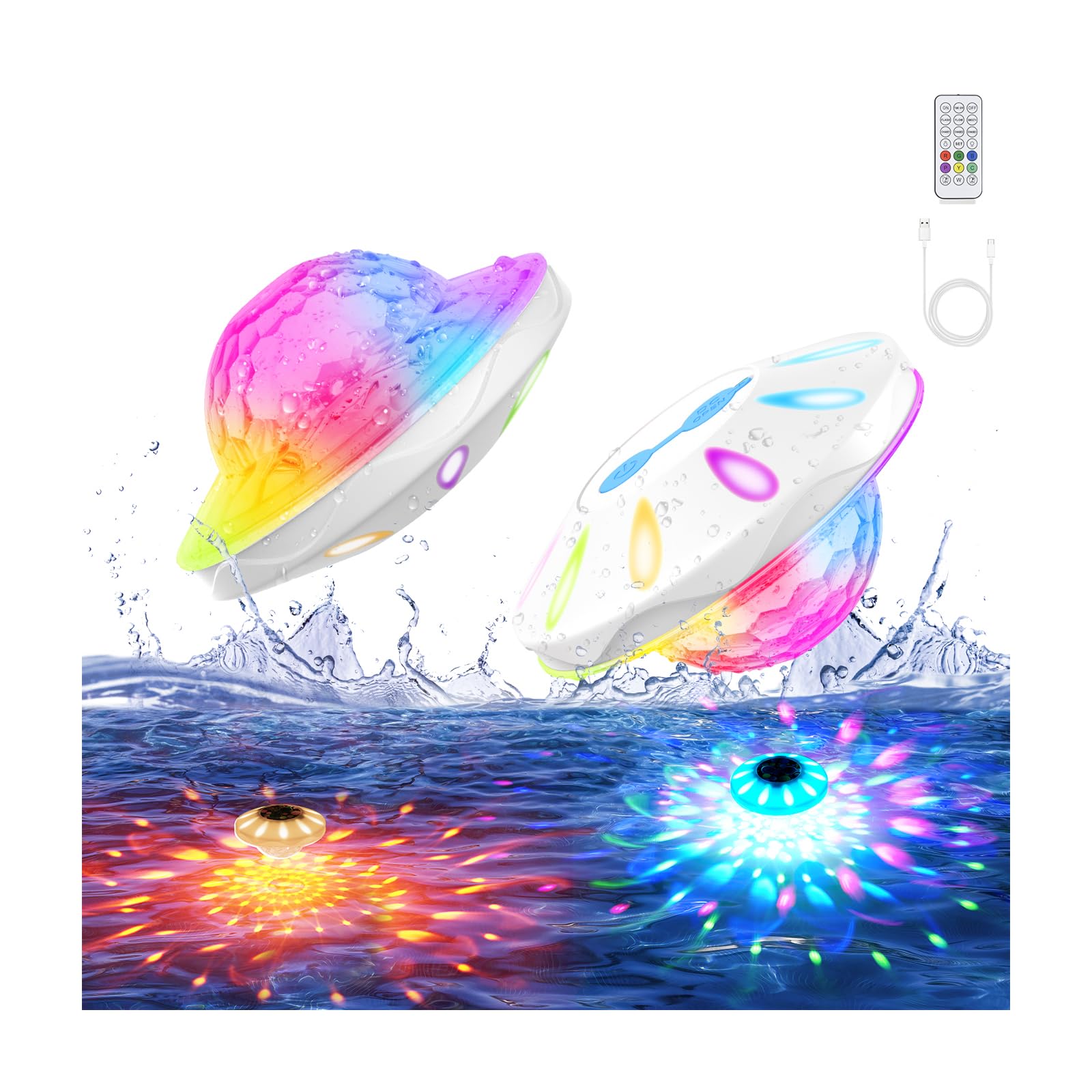 YDXZBC front view of floating pool lights showing bright colors and durable shell