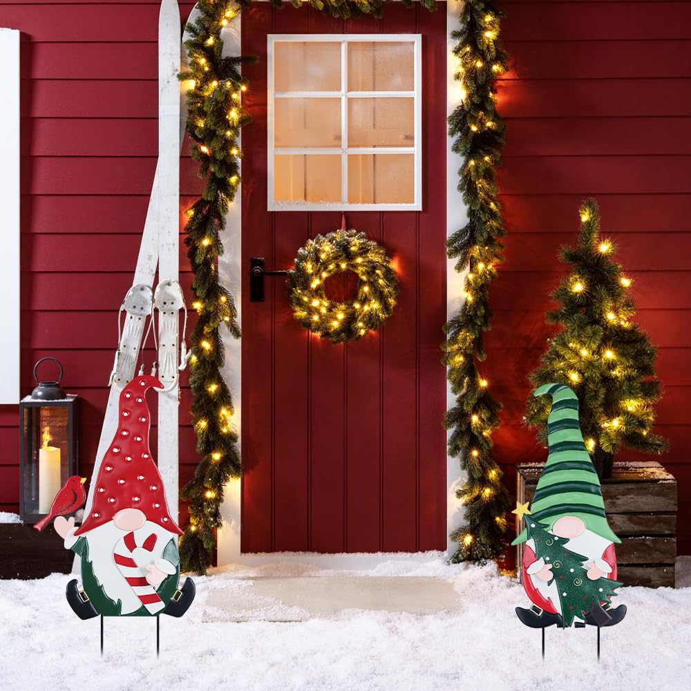 YEAHOME close-up of gnome holding a Christmas tree showing detailed paintwork