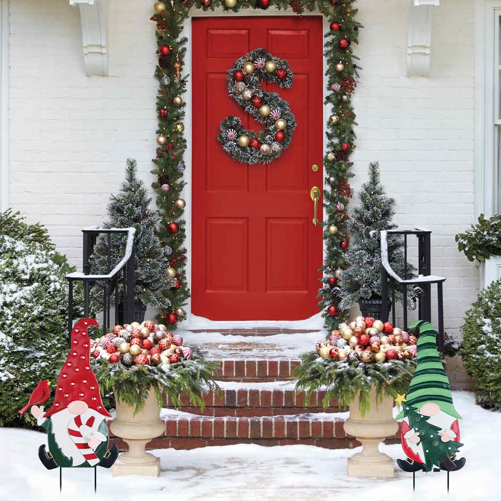 YEAHOME gnomes arranged on a porch creating a welcoming holiday display