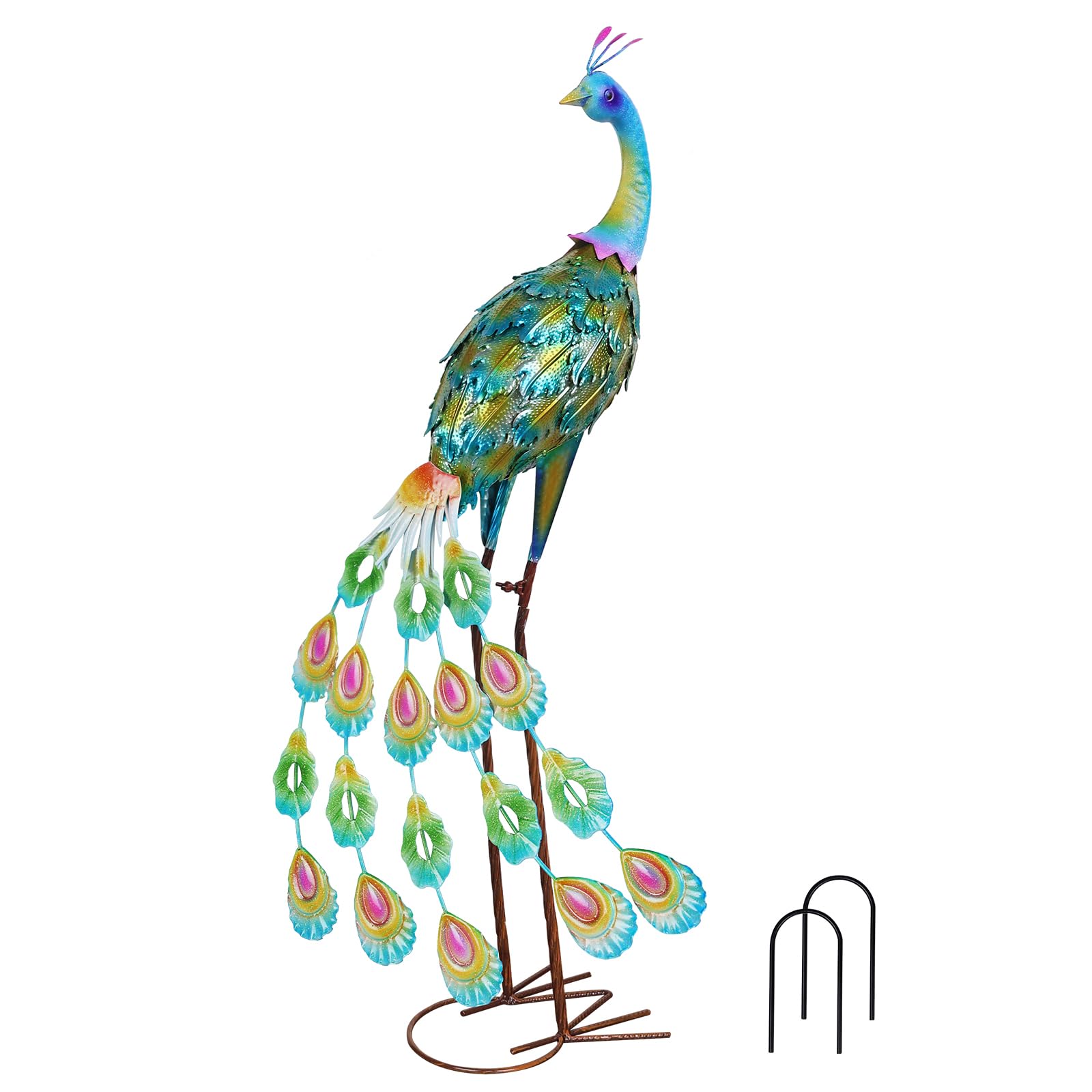 YEAHOME peacock front view showing blue-green finish and graceful stance for visual impact