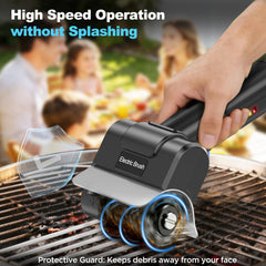 YEBLEM brush in use removing char from grill grate for faster cleanup
