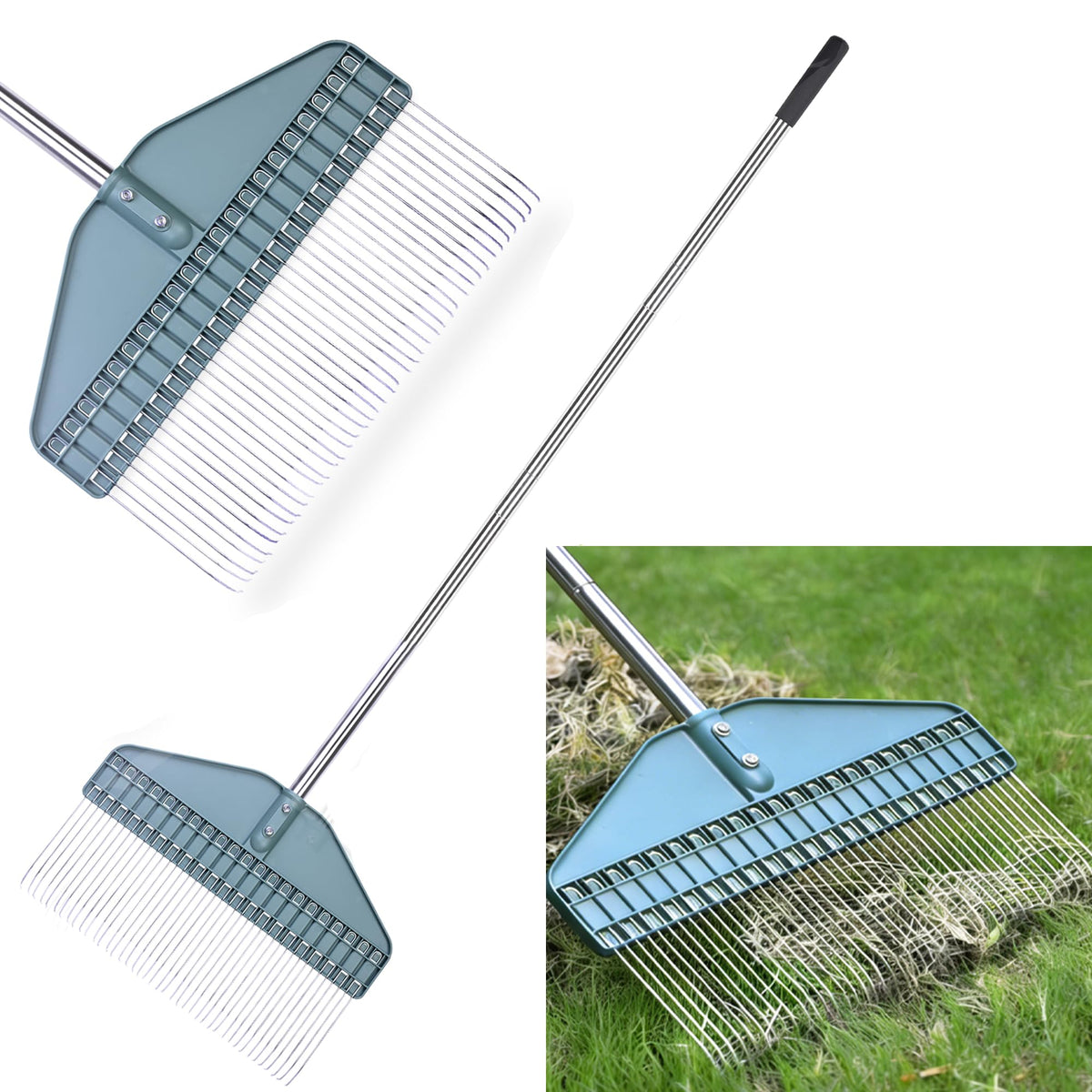 YEELOR front view of thatch rake showing full head and lightweight design benefit