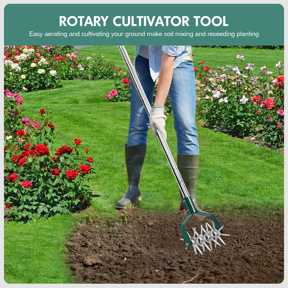 YEELOR close-up of aluminum star roller showing durable teeth for finer soil