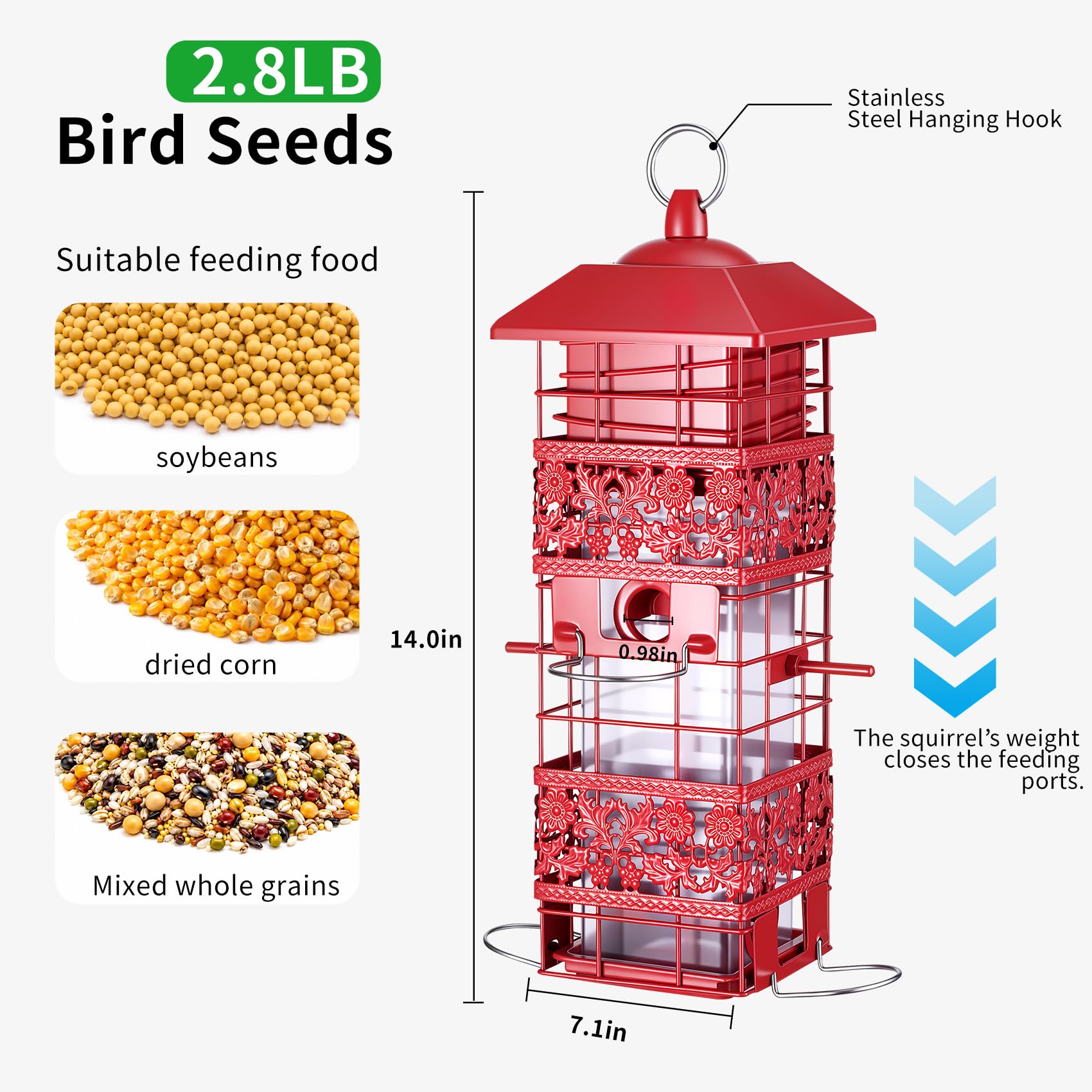Yeeweek filled 2.8LB seed tube demonstrating large capacity for fewer refills