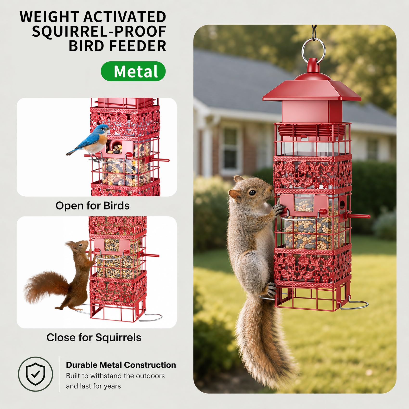 Yeeweek close-up of weight-activated mechanism illustrating squirrel protection and reliable port closure