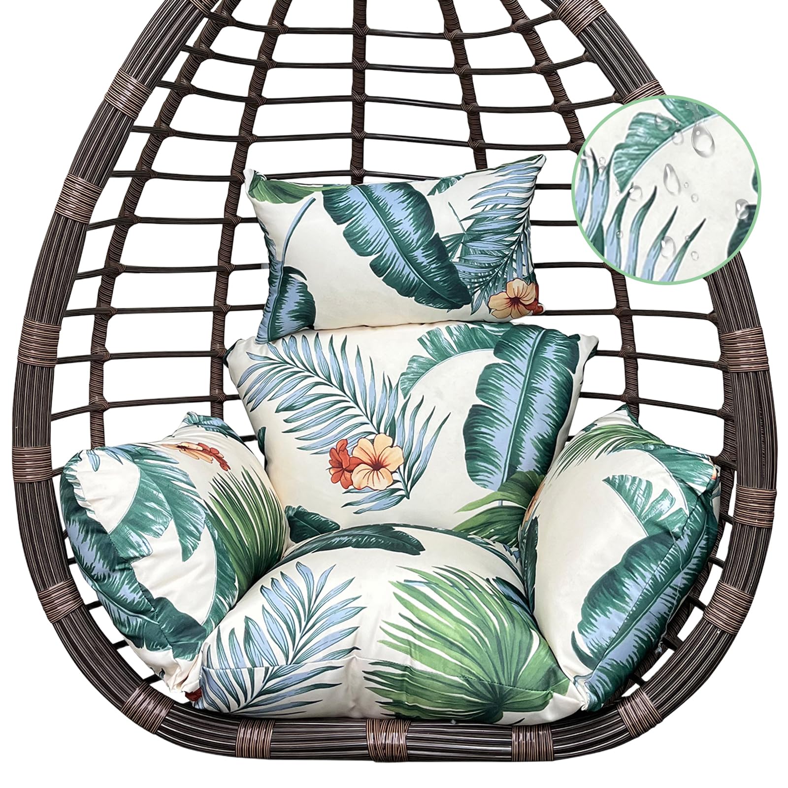 Yefound front view of printed egg chair cushion showing full coverage and comfort