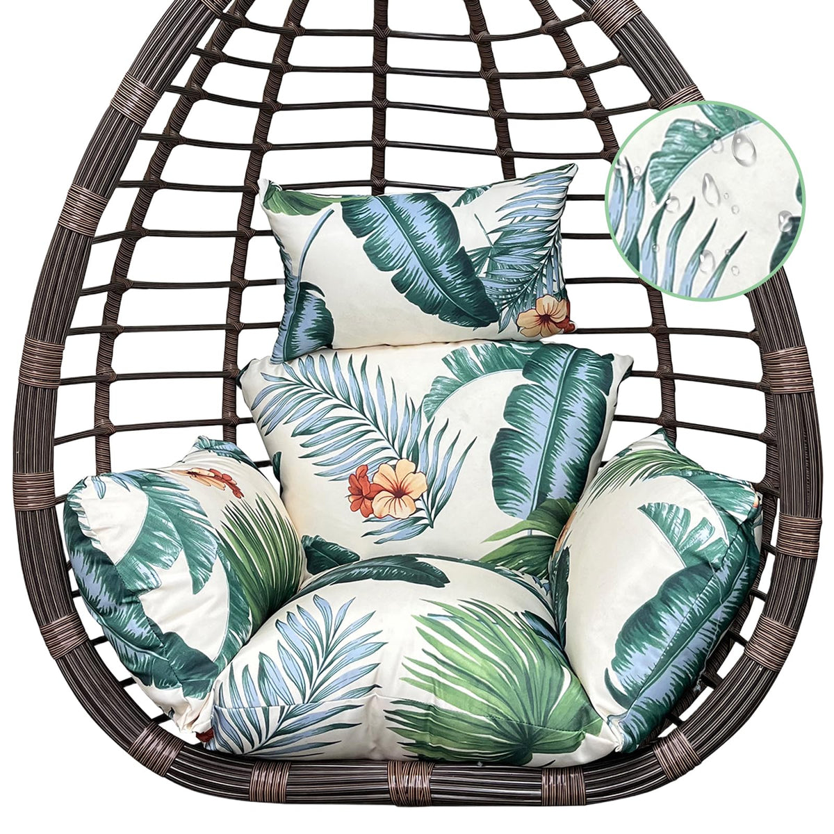 Yefound front view of printed egg chair cushion showing full coverage and comfort