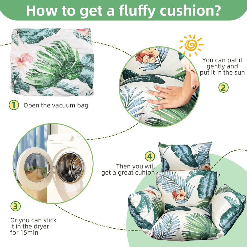 Yefound cushion beside a standard chair to show scale and fit clarity
