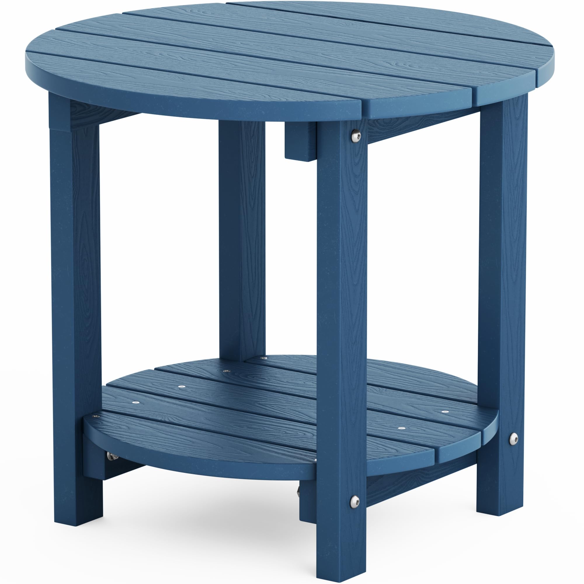 YEFU front view of navy blue Adirondack side table showing sturdy tabletop and style benefit