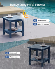 YEFU table beside Adirondack chair showing coordinated outdoor styling