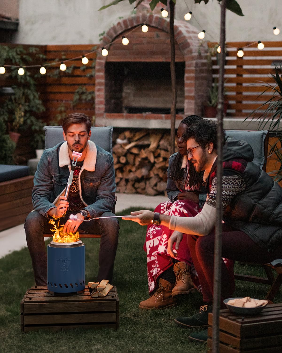 YEFU on backyard table at dusk creating cozy atmosphere for gatherings