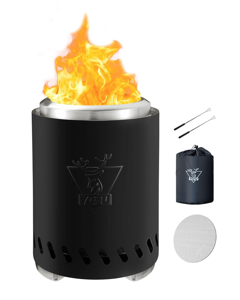 YEFU fire pit front view showing compact design and stable base benefit