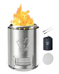 YEFU tabletop fire pit front view showing compact stainless steel design and portability
