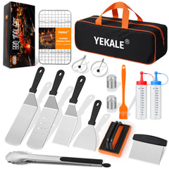 Yekale front packaging showing complete 17-piece griddle kit and benefits