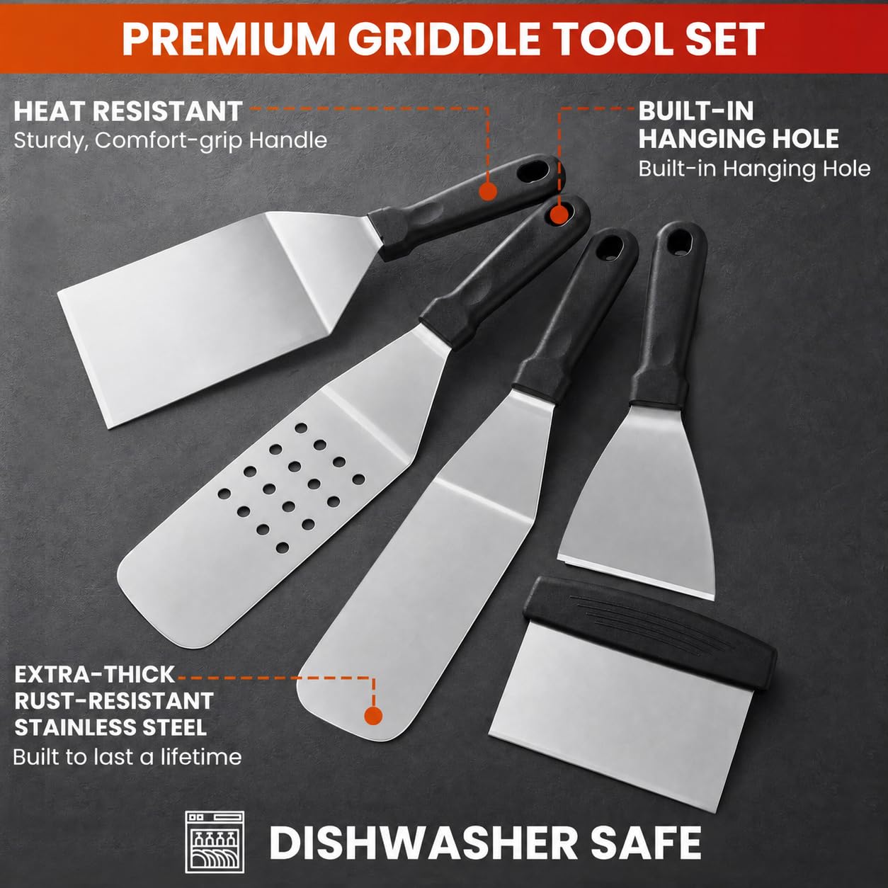 Yekale long and small spatulas close-up illustrating sturdy stainless-steel handles