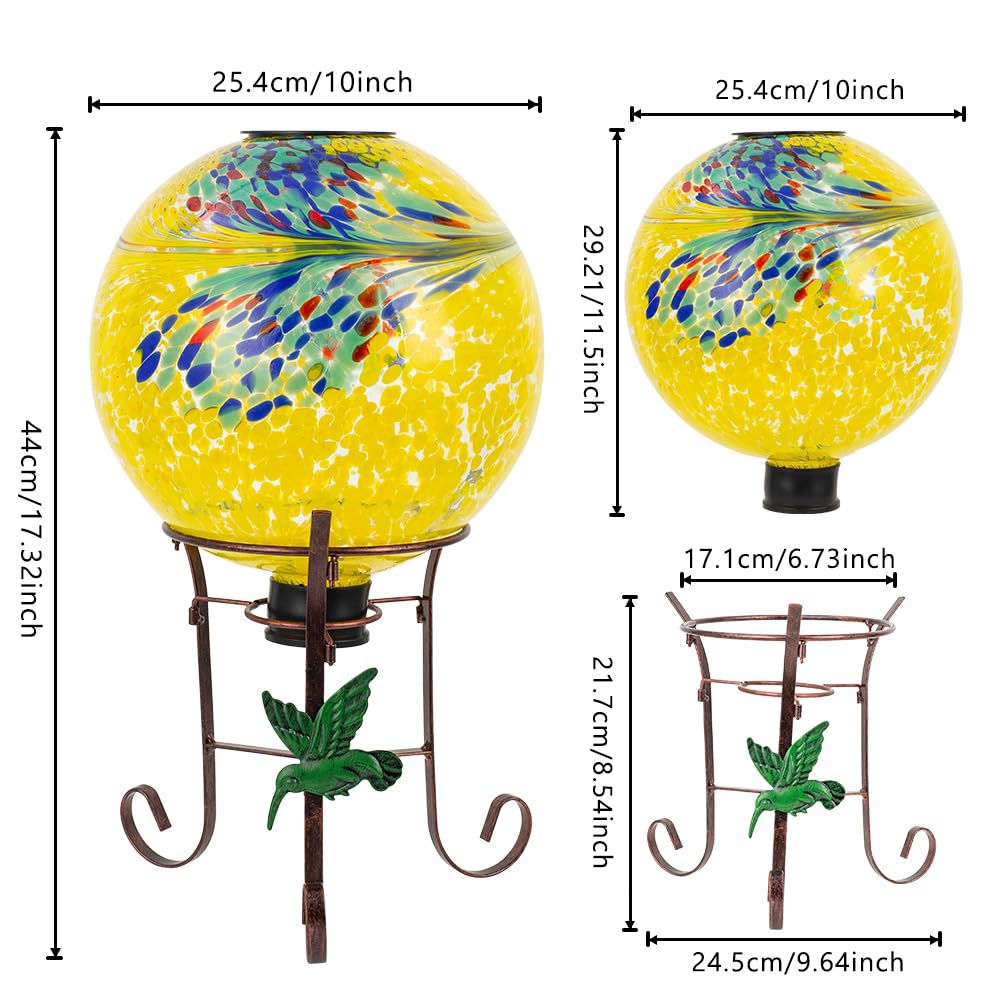 YELENEW gazing ball on stand showing full outdoor decorative presentation
