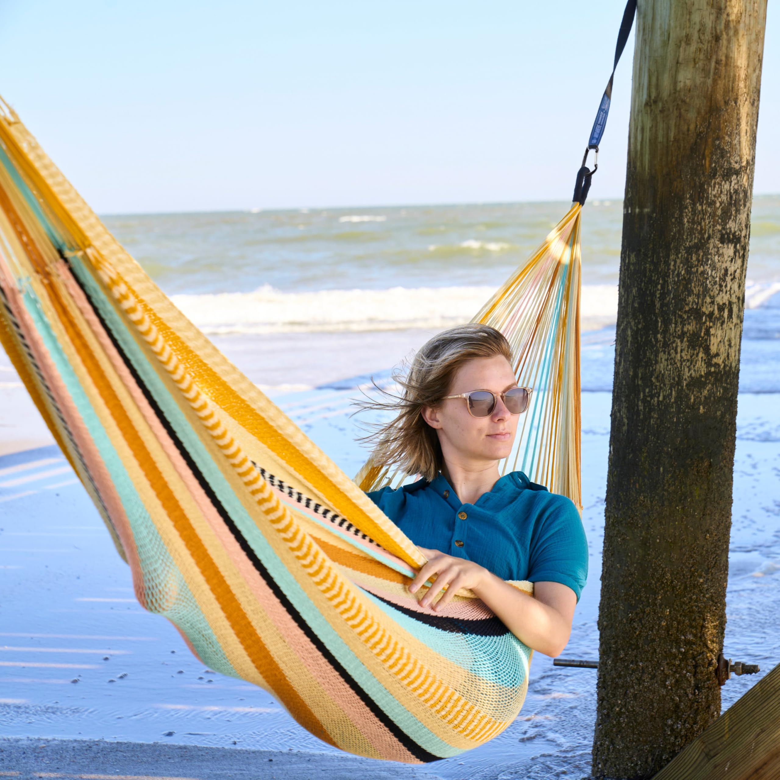 Yellow Leaf Hammocks S-hook close-up highlighting loop spacing for precise adjustment
