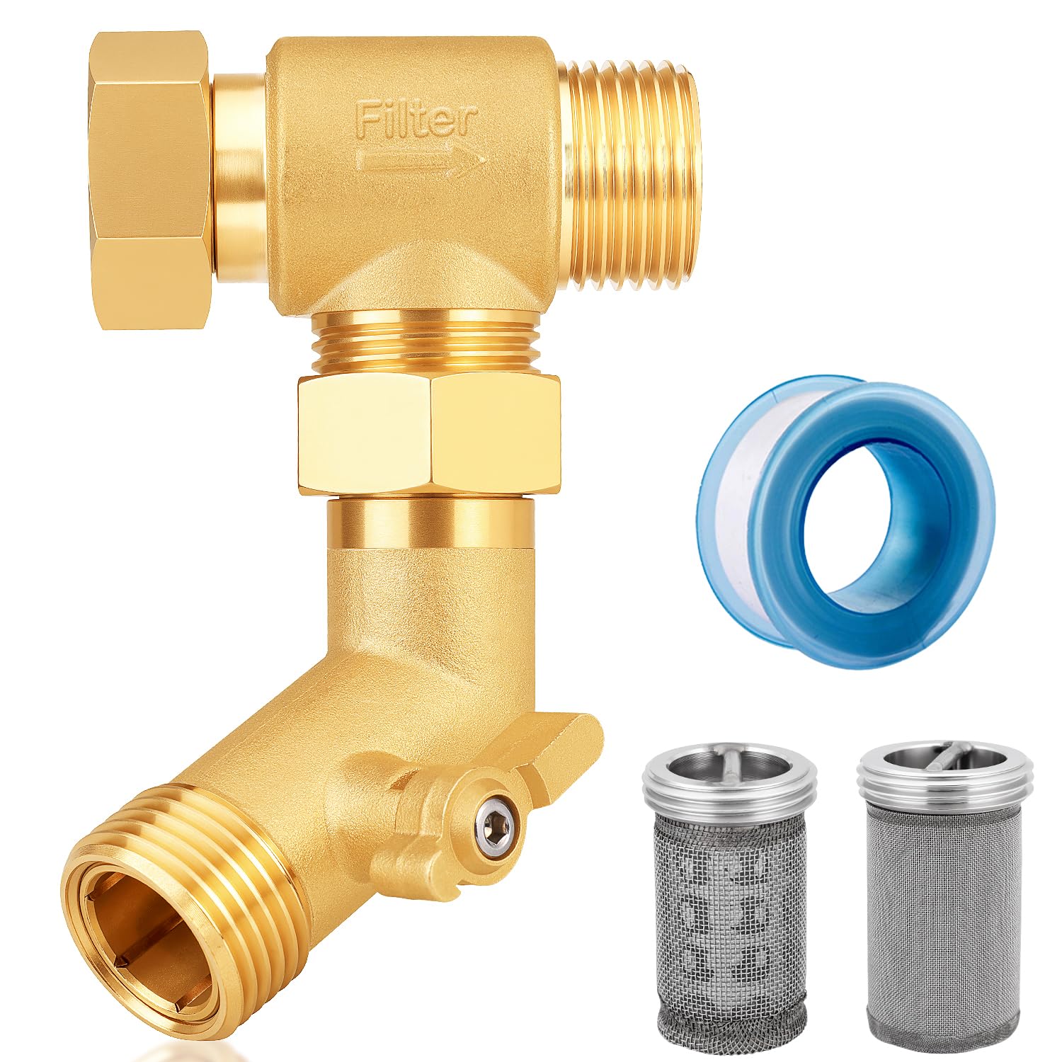 YELUN brass filter front view showing body and threaded connections for durable protection