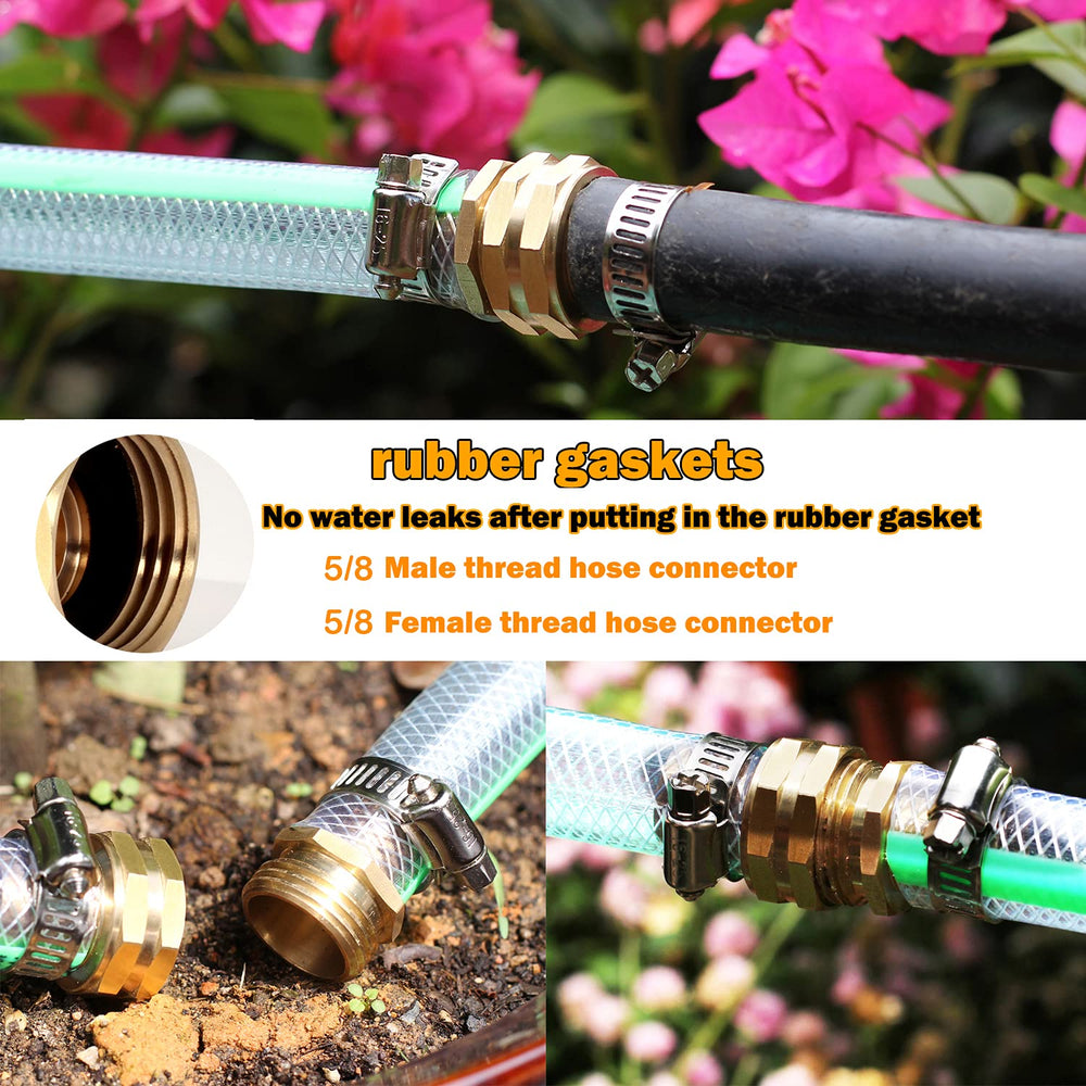 YELUN brass connector installed on garden hose demonstrating no-leak benefit