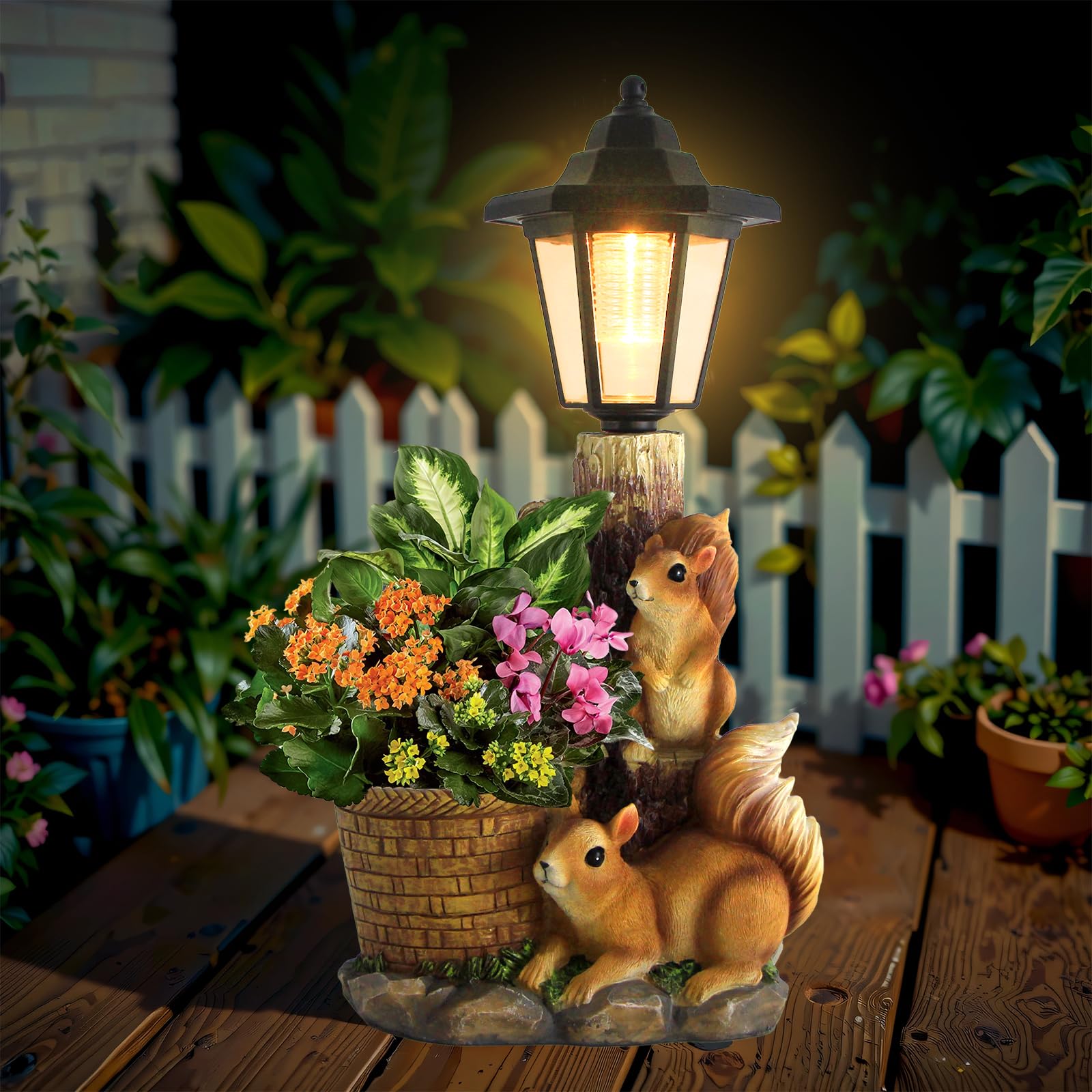 YEPOTUE front view of squirrel statue showcasing charming garden accent and durability