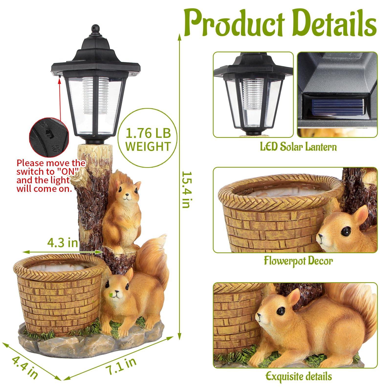 YEPOTUE squirrel planter filled with flowers to show planting possibilities and color
