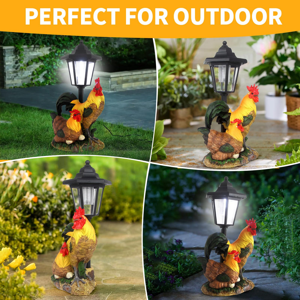 YEPOTUE rooster displayed in garden bed, enhances outdoor decor with light