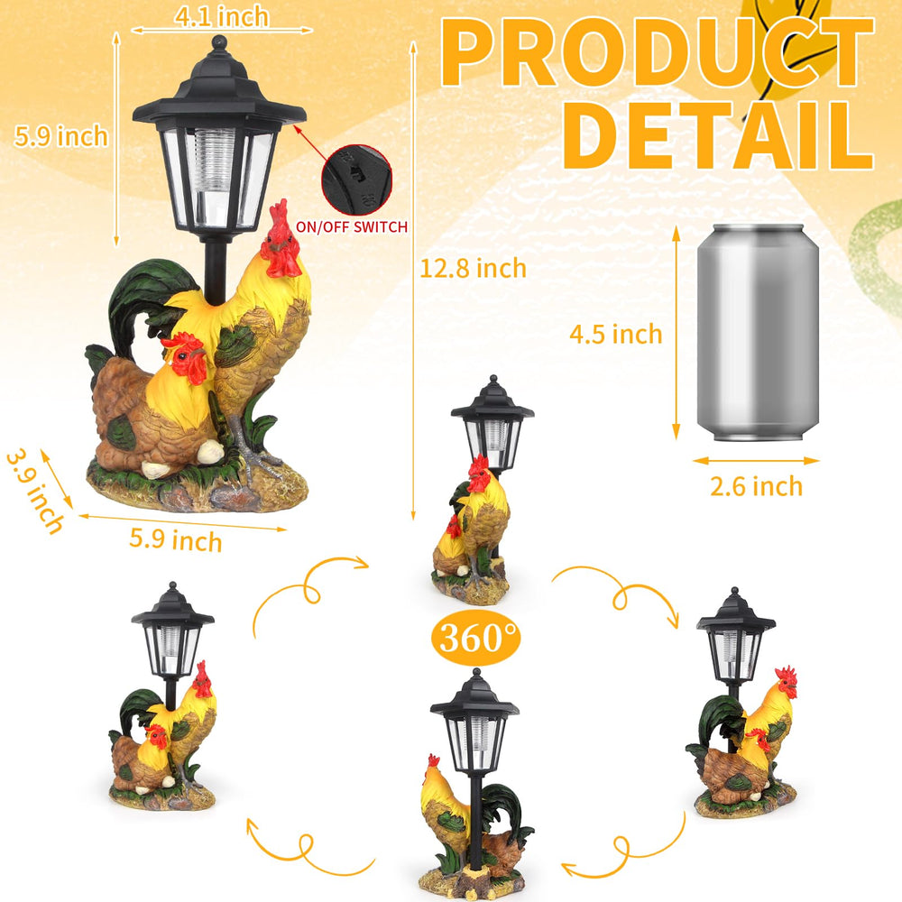 YEPOTUE rooster lantern glowing at night, provides soft solar-powered illumination