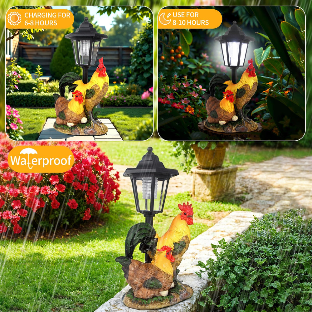 YEPOTUE side profile of rooster and hen figure, highlights lifelike details and durability
