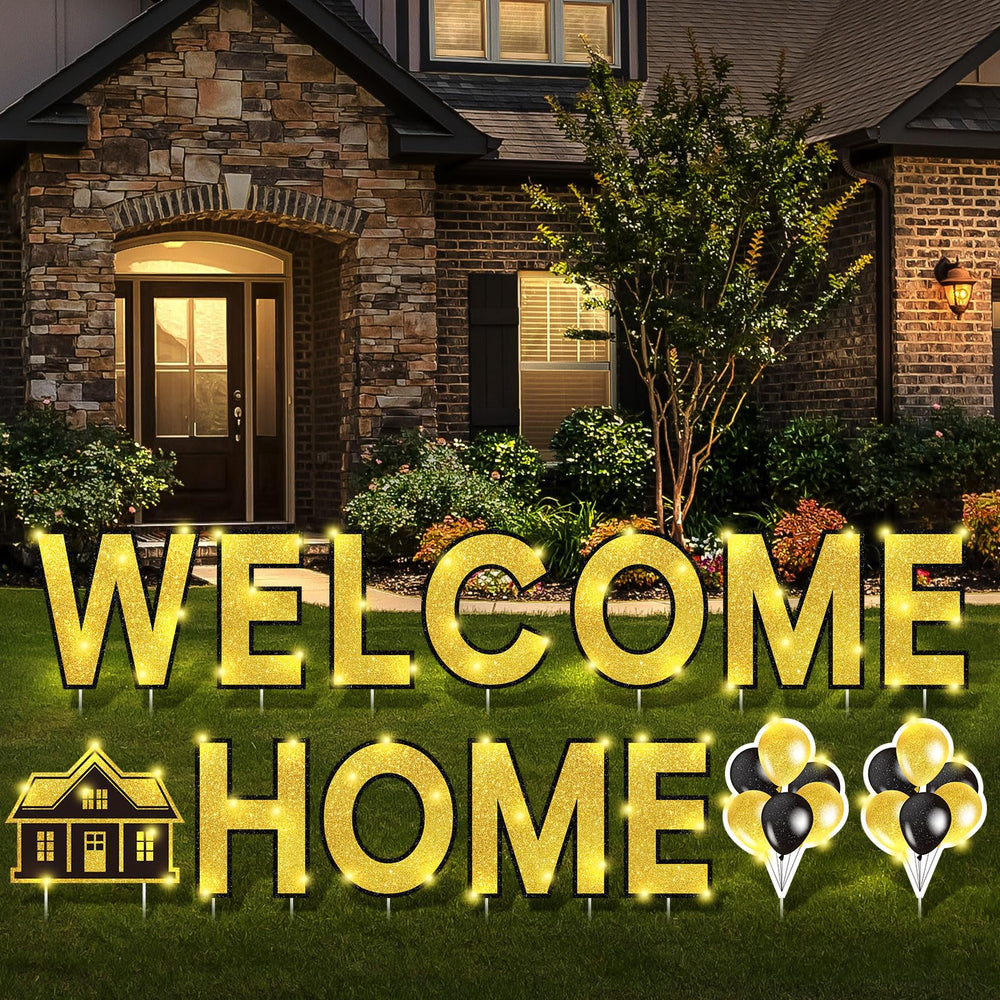 Yerliker front view of full welcome home sign showing clear greeting and curb appeal
